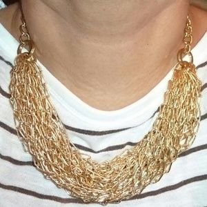 Rainbow Shops brand Goldtone Chains Cluster Statement Necklace 1 Size